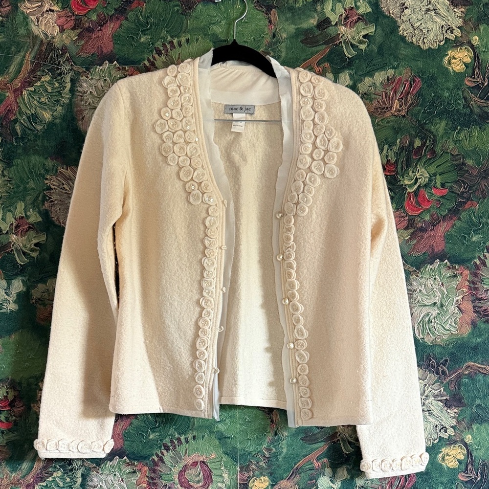 mac & jac Cream Button-Embellished Cardigan